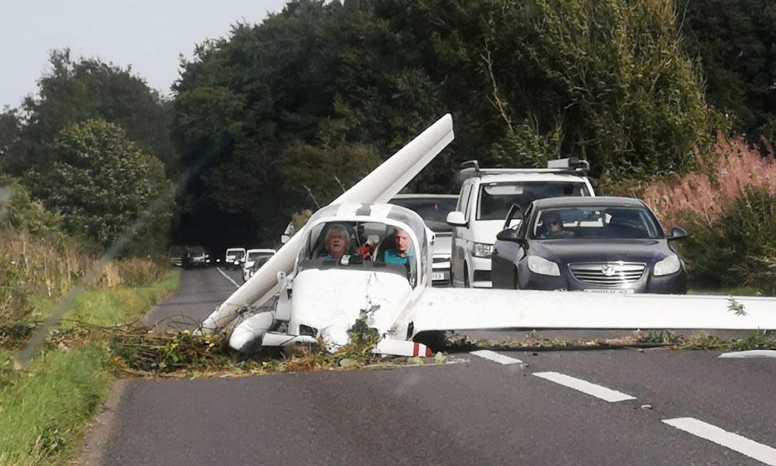 <span>The plane ended up on the westbound stretch of the A419 between Cirencester and Stroud.</span><span>Photograph: Mila Vukelić/SWNS</span>