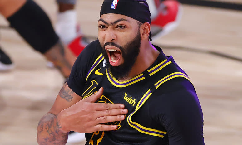 Los Angeles Lakers star forward Anthony Davis after his game-winning shot.