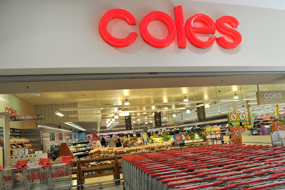 An image of shopping trolleys outside a Coles supermarket in Sydney.