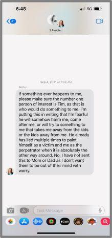 More than a year before Becky Bliefnicks death, she sent her sister this text expressing her fear.