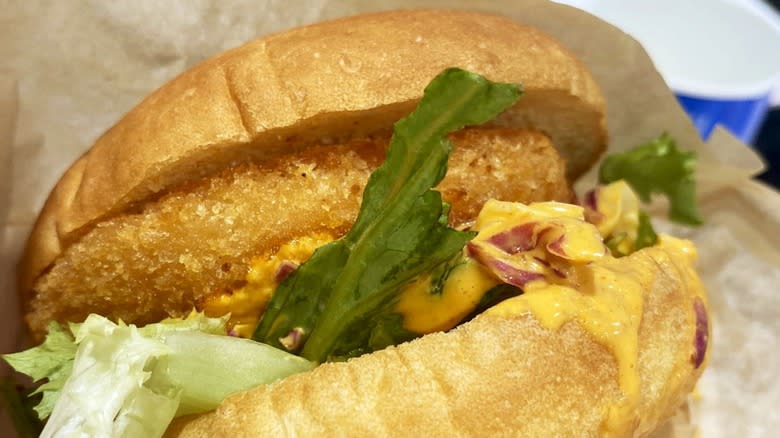 CostCo shrimp katsu burger closeup