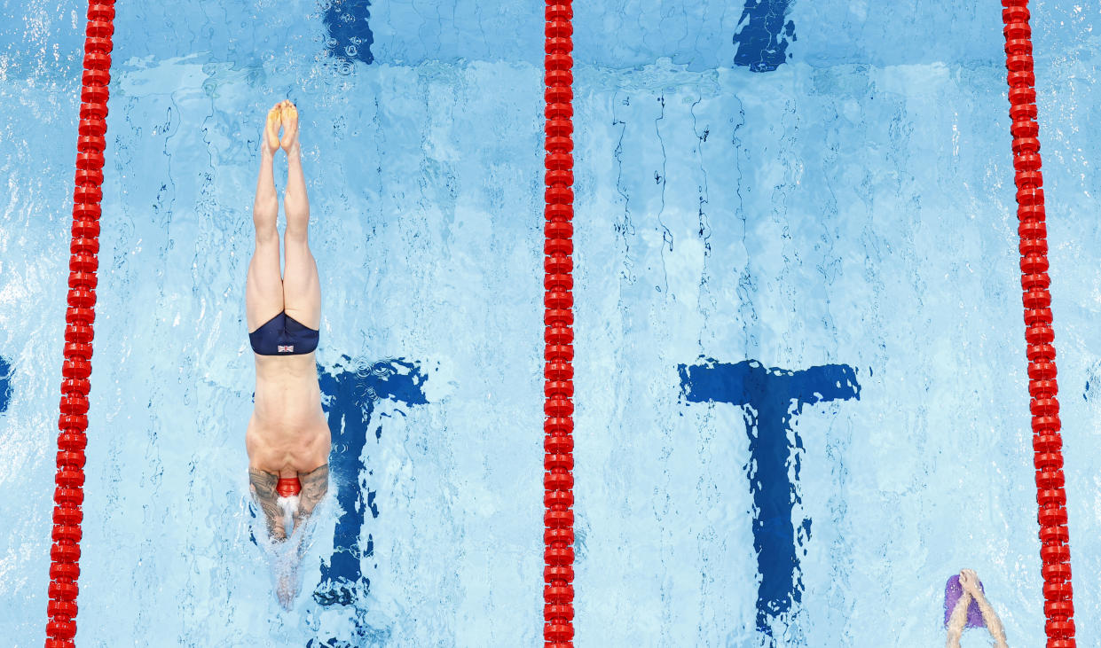 Adam Peaty trains in the Tokyo Aquatics Centre ahead of his bid to become the first Brit to retain an Olympic swimming title