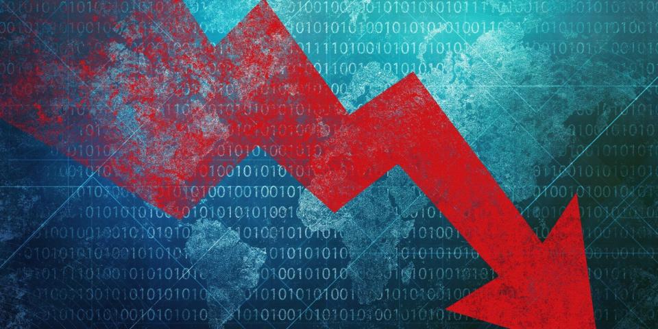 red arrow pointing down on a graph