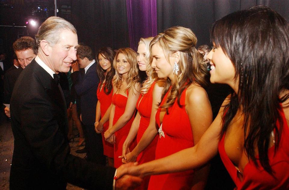 Prince of Wales meeting Girls Aloud backstage at the Royal Variety Performance in 2004 (PA)