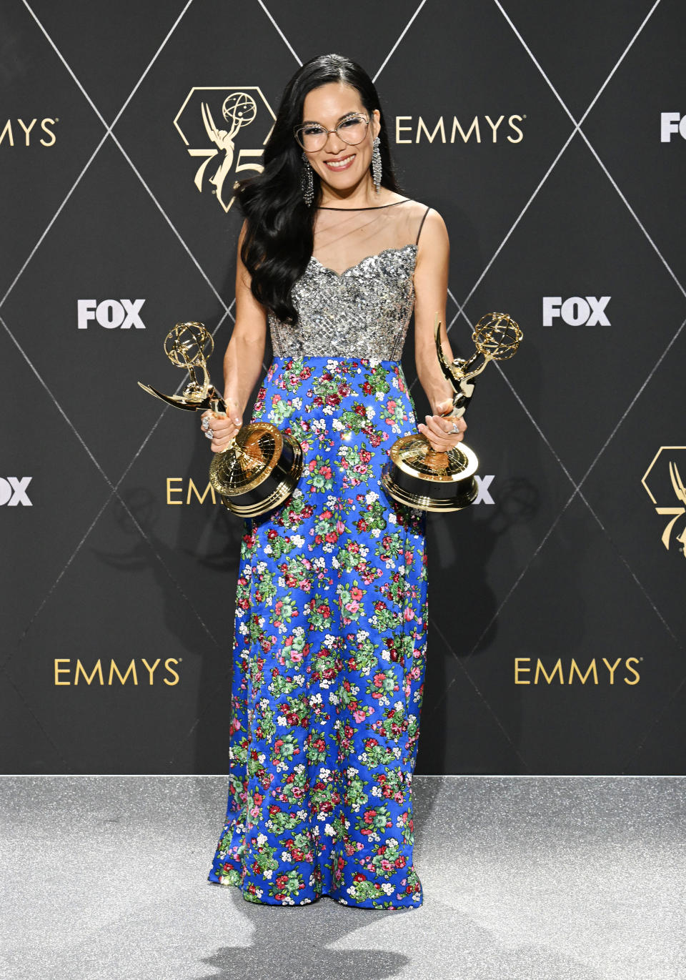 Ali Wong, Emmy Awards, red carpet, floral gown, Louis Vuitton