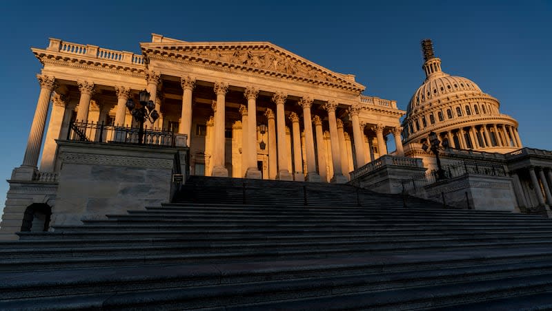 The morning sun illuminates the House of Representatives at the Capitol in Washington Oct. 19, 2023.