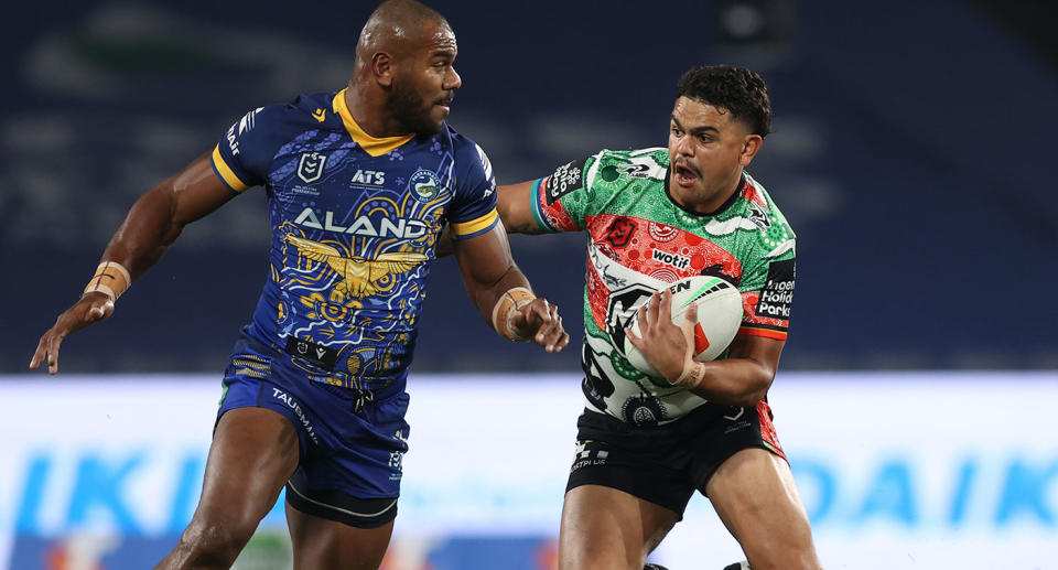 Seen here, Latrell Mitchell playing for the Rabbitohs against the Eels.