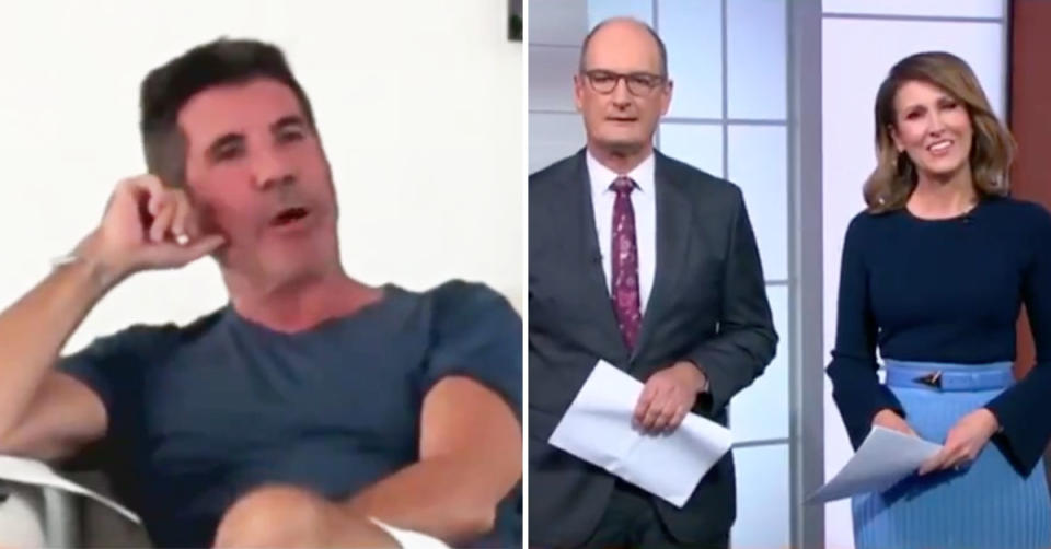 Simon Cowell with Sunrise hosts David 'Kochie' Koch and Natalie Barr. Photo: Channel 7.