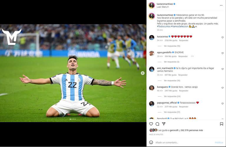 La publicación de Lautaro Martínez tras la clasificación de Argentina a las semifinales