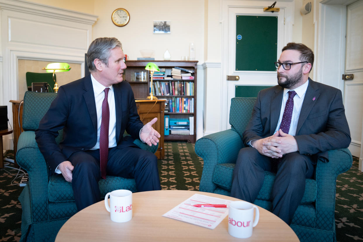 Labour leader Sir Keir Starmer with Bury South MP Christian Wakeford, who has defected from the Conservatives to Labour, in his office in the Houses of Parliament, Westminster. Picture date: Wednesday January 19, 2022.