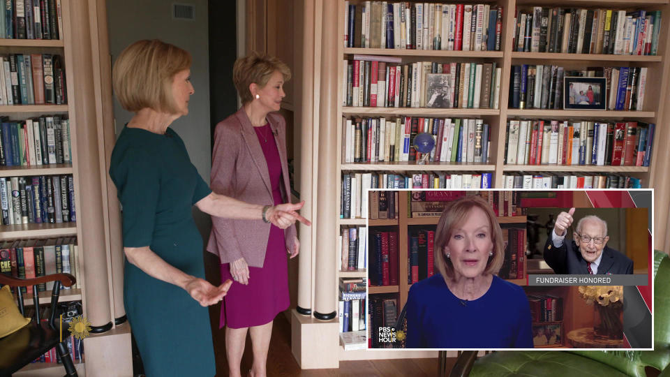 Judy Woodruff shows Jane Pauley library, from where she broadcast the 