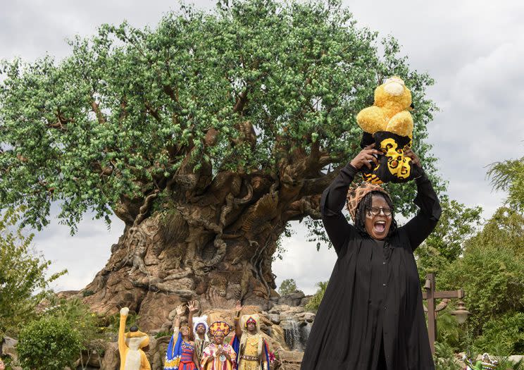 Whoopi Goldberg and the cast of the musical show <em>Festival of the Lion King</em> on <em>The View</em>, broadcasting from Disney’s Animal Kingdom on March 6. (Photo: Todd Anderson/Disney Resorts via Getty Images)