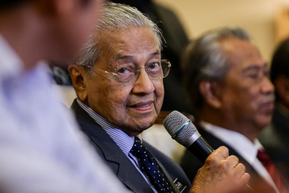 Tun Dr Mahathir during a Bersatu press conference in Perdana Leadership Foundation in Putrajaya July 15, 2019. — Picture by Ahmad Zamzahuri