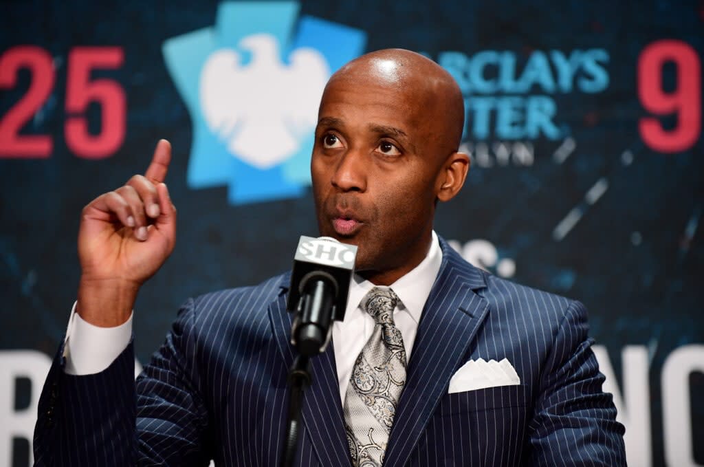 Brian Custer, the host for Showtime Championship Boxing, introduces the fighters for an upcoming welterweight fight during a press conference at Barclays Center on December 18, 2019 in New York City. Danny Garcia of the United States and Ivan Redkach of Ukraine will headline this event on January 25 at Barclays Center. (Photo by Emilee Chinn/Getty Images)