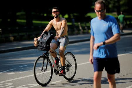 People exercise on a hot summer day in Central Park in Manhattan, New York, U.S., July 1, 2018. REUTERS/Eduardo Munoz