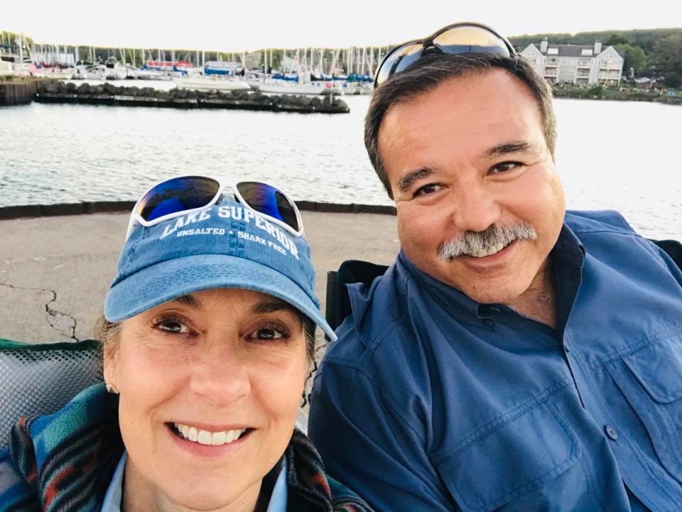 Lynn and Mike BeBeau, who found a little wooden boat on the shores of Lake Superior, 27 years after it was launched by teachers in Minnesota.