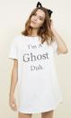 <p>Slogan t-shirt, £9.99, Topshop</p><p><a rel="nofollow noopener" href="https://www.newlook.com/uk/womens/clothing/nightwear/white-i%27m-a-ghost-slogan-duh-nightshirt-/p/602716810?comp=Browse" target="_blank" data-ylk="slk:BUY NOW;elm:context_link;itc:0;sec:content-canvas" class="link ">BUY NOW</a> </p>