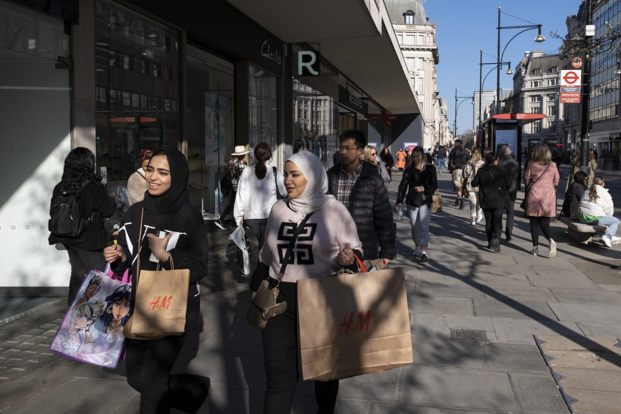 Uk retail sales: visitors and shoppers out and about on Oxford Street in London