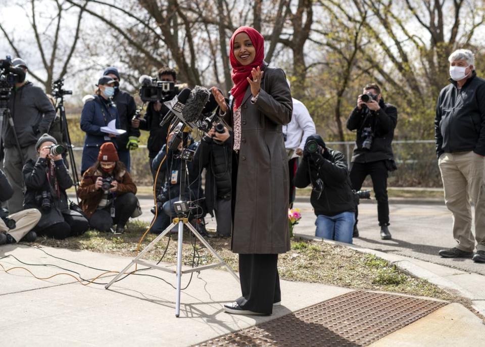 <div class="inline-image__caption"><p>Rep. Ilhan Omar speaks during a press conference at a memorial for Daunte Wright on April 20, 2021 in Brooklyn Center, Minnesota.</p></div> <div class="inline-image__credit">Stephen Maturen/Getty Images</div>