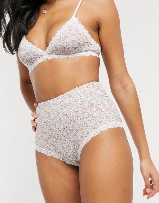 Monki rib triangle bralet in white