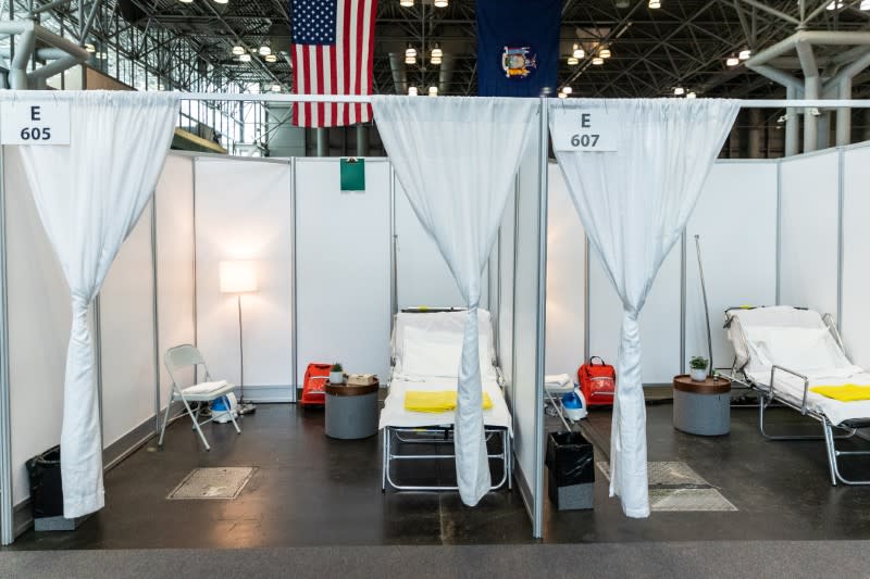 New York Governor Andrew Cuomo speaks during a news conference at the Javits Center in New York