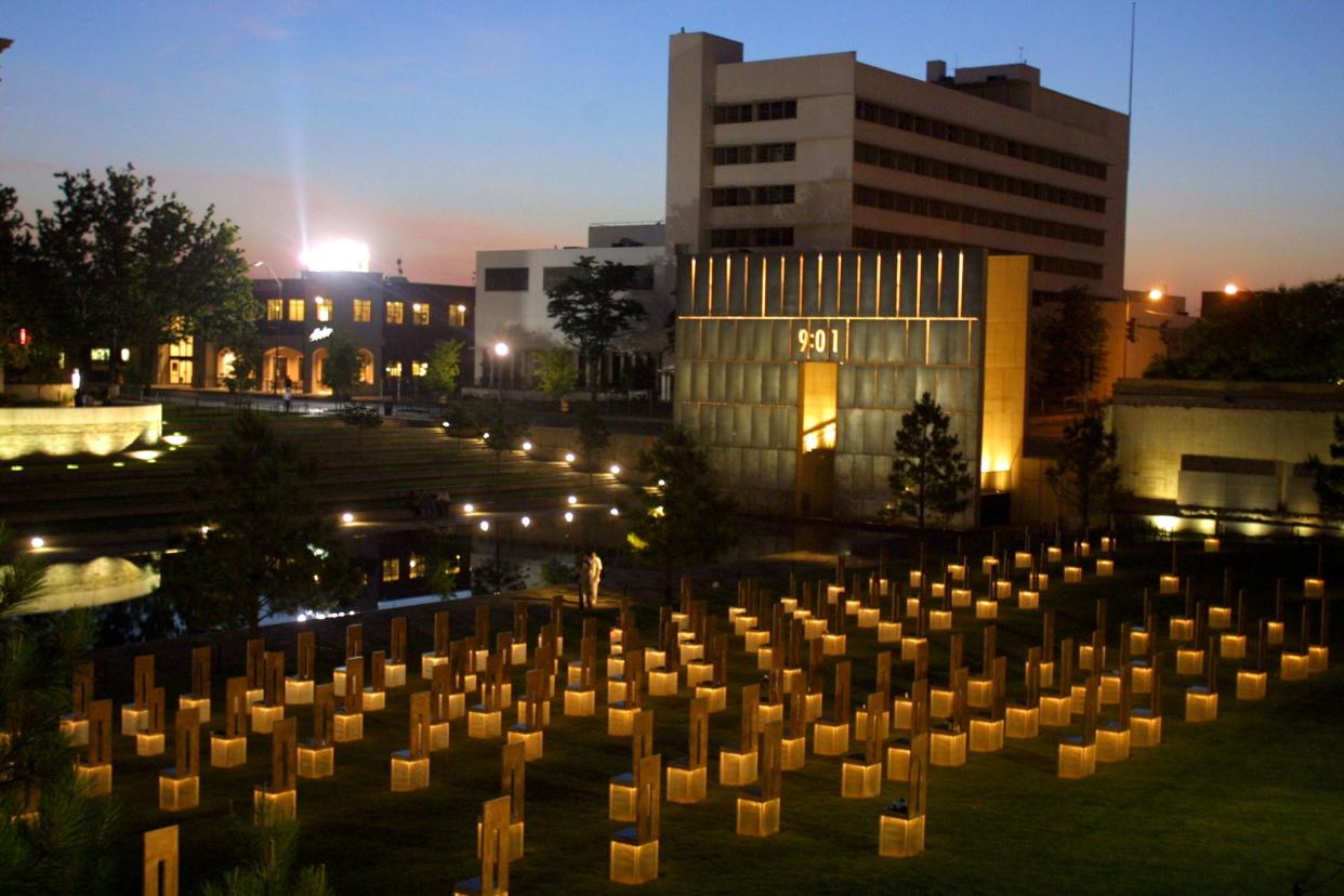 When Timothy McVeigh was executed in 2001, candles were lit at the Oklahoma City National Memorial, built on the site of the bombing: Getty