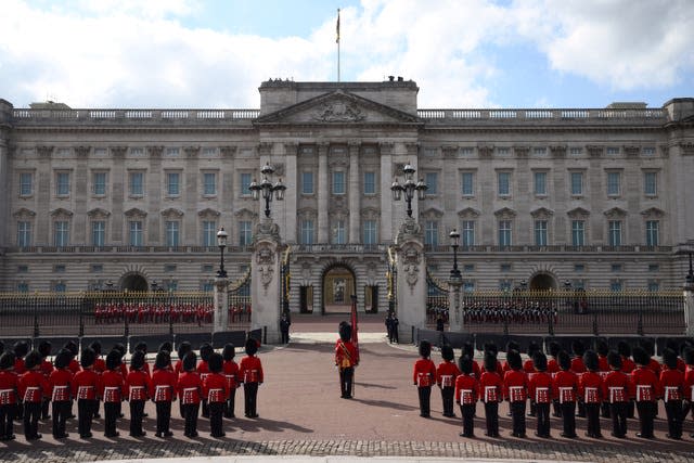 The Coldstream Guards gathered outside Buckingham Palace ahead of the procession