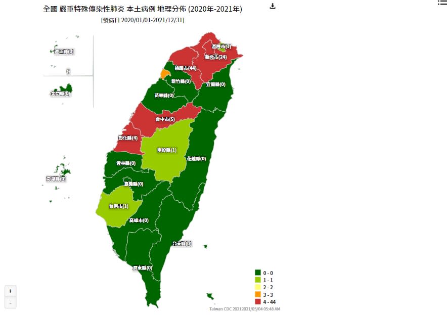 桃園、雙北、台中及彰化市都為紅燈警戒。（圖／翻攝自疾管署網站）