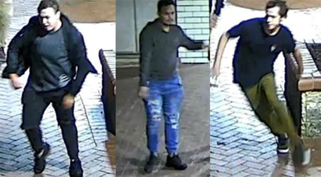 WA Police have released images of four men who they believe may be able to help them in relation to the brick-throwing incident. Source: WA Police