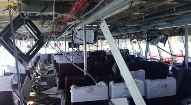 This photo, tweeted by a journalist, shows the damage sustained inside the vessel. Source: Twitter / David Romero Vara