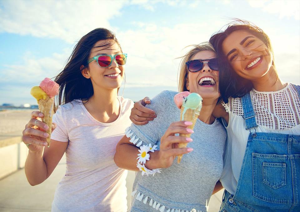 friends gathered with cones at an ice cream festival