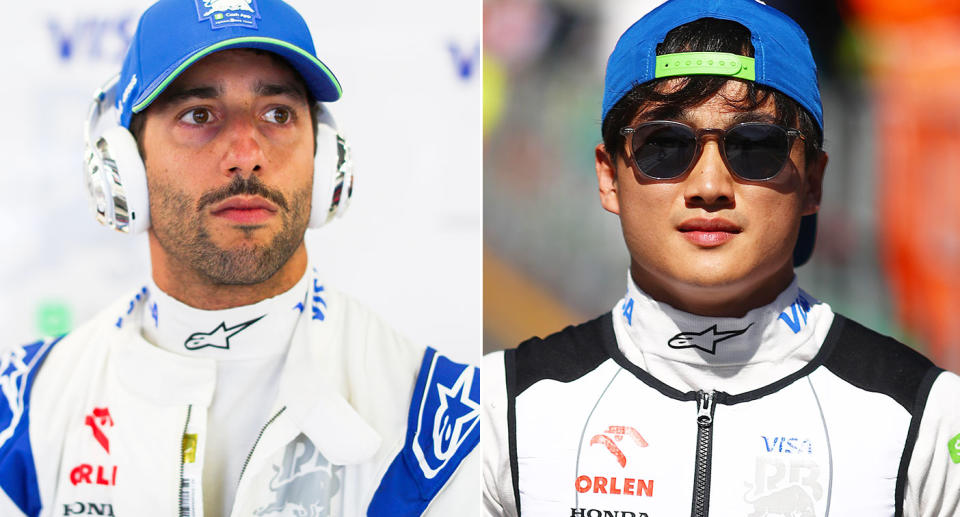 Pictured left to right are Daniel Ricciardo and teammate Yuki Tsunoda.