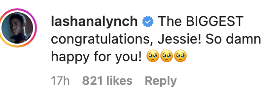 "the biggest congratulations, jessie! so damn happy for you"