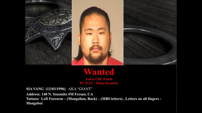 A photo of wanted suspect Sia Vang linked to a November shooting in Fresno, California, U.S. is seen