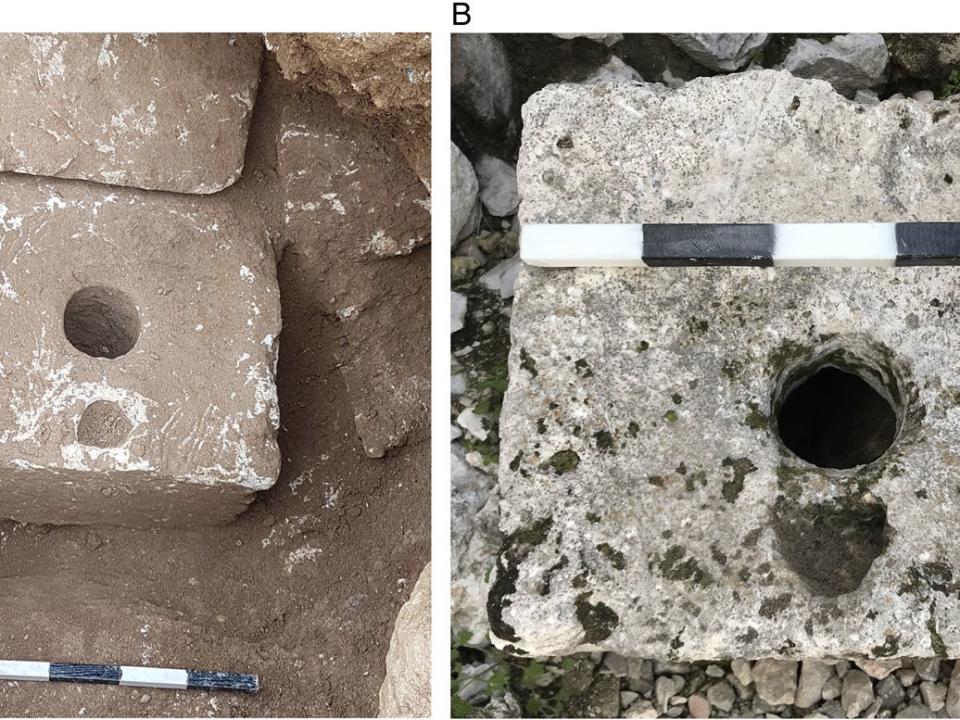 Stone toilet seats from Armon ha-Natziv (A, left) and House of Ahiel (B, right)