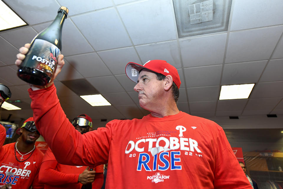 Rob Thomson is no longer the interim manager of the Phillies because he signed a two-year contract to be the manager of the Phillies. (Photo by Logan Riely/Getty Images)