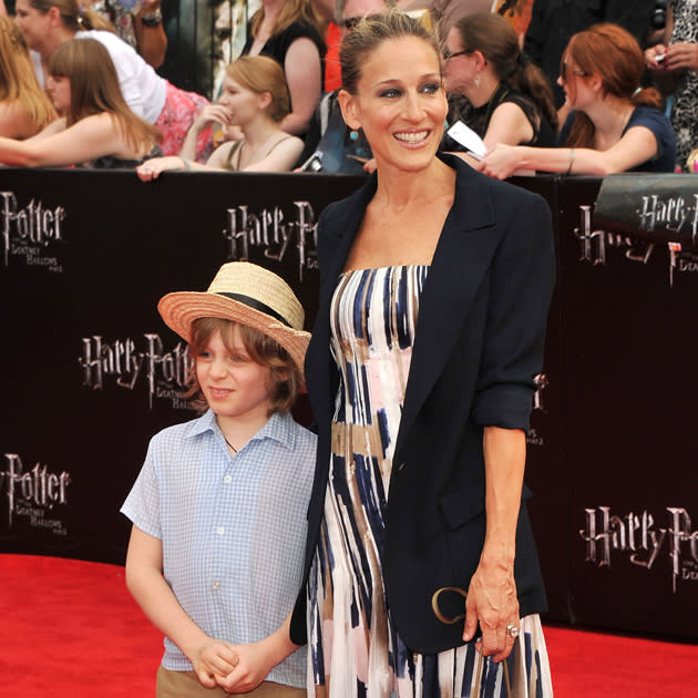 Celebrity mums: Sarah Jessica Parker is mum to James Wilkie (pictured here at the Harry Potter and the Deathly Hallows Part 2 premiere) plus twins Marion Loretta and Tabitha / Getty