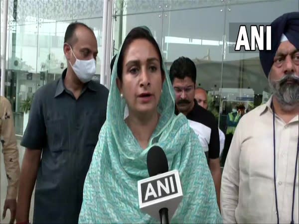 Harsimrat Kaur Badal outside Lucknow airport ahead of her visit to Lakhimpur Kheri (Photo/ANI)