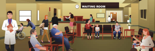 hospital waiting room with people