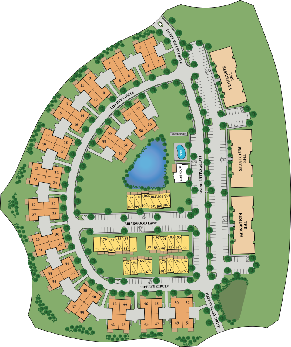 The site plan for the Villas at Brookwood, an age-restricted community for senior citizens in the heart of Levittown.