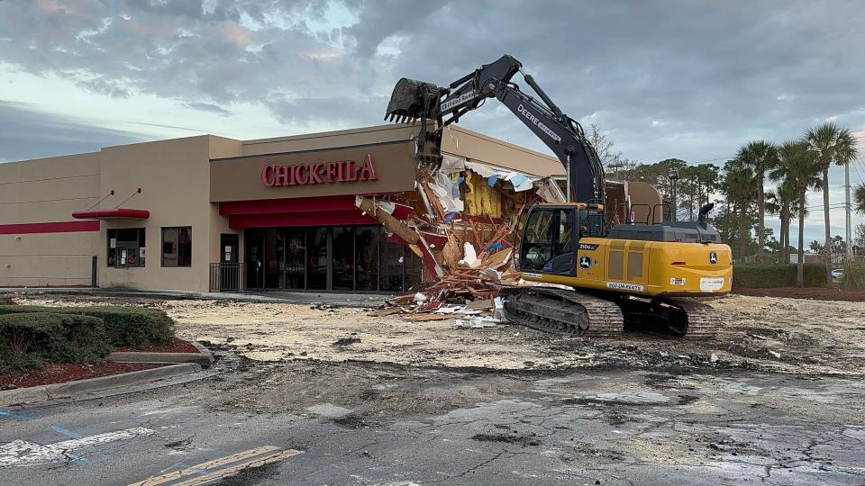 Chick-fil-A franchisee Chris Kirby took this photo of the longtime fast-food chicken restaurant on the northwest corner of West International Speedway and Williamson boulevards in Daytona Beach getting torn down on Monday, Jan. 23, 2022. He plans to build a bigger standalone Chick-fil-A eatery in its place that will open this summer.