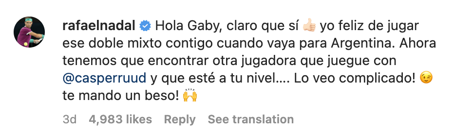 Instagram @sabatinigaby y @rafaelnadal 