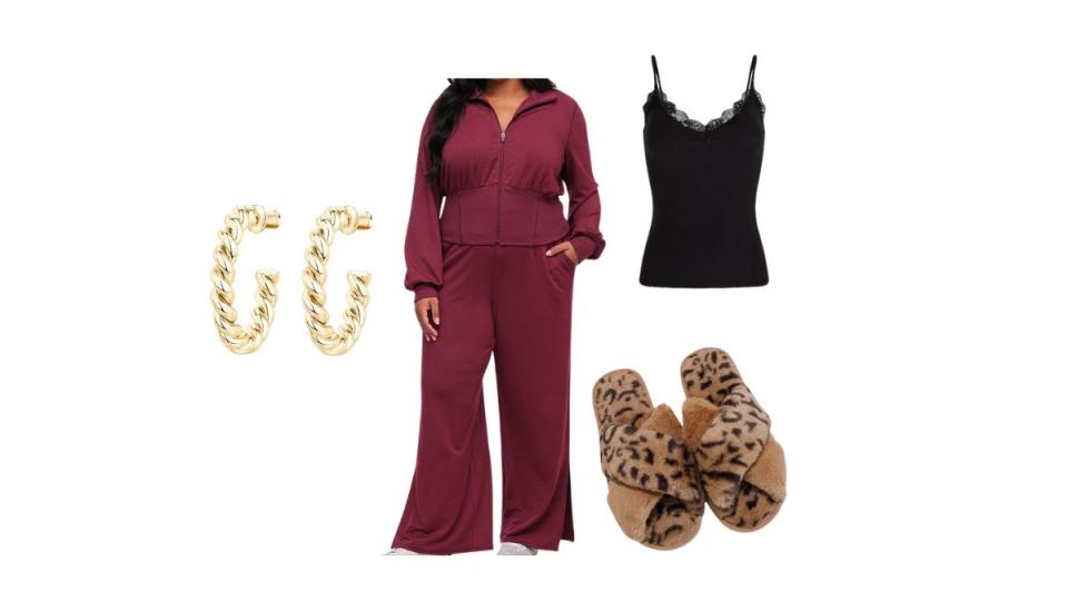 burgundy zip up and lounge pants