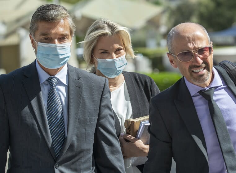 VAN NUYS, CA-APRIL 25, 2022: Rebecca Grossman, co-founder of the Grossman Burn Foundation, arrives at Van Nuys Courthouse for her preliminary hearing. Grossman is charged with murder and other counts stemming from a crash in Westlake Village that left two young brothers dead. (Mel Melcon / Los Angeles Times)