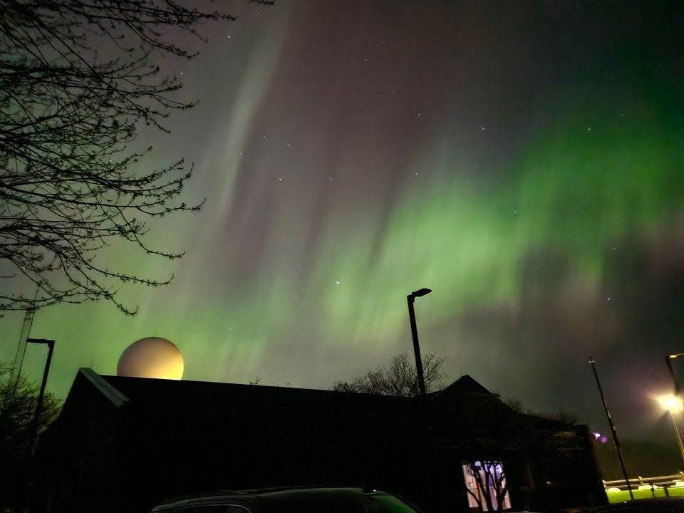 An image of the northern lights taken outside the NWS La Crosse offices in Wisconsin, April 23, 2023.