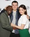 <i>Sex Education</i> costars Ncuti Gatwa, Asa Butterfield and Emma Mackey pose together during a visit to Buzzfeed’s <i>AM to DM</i> show on Tuesday in N.Y.C. 