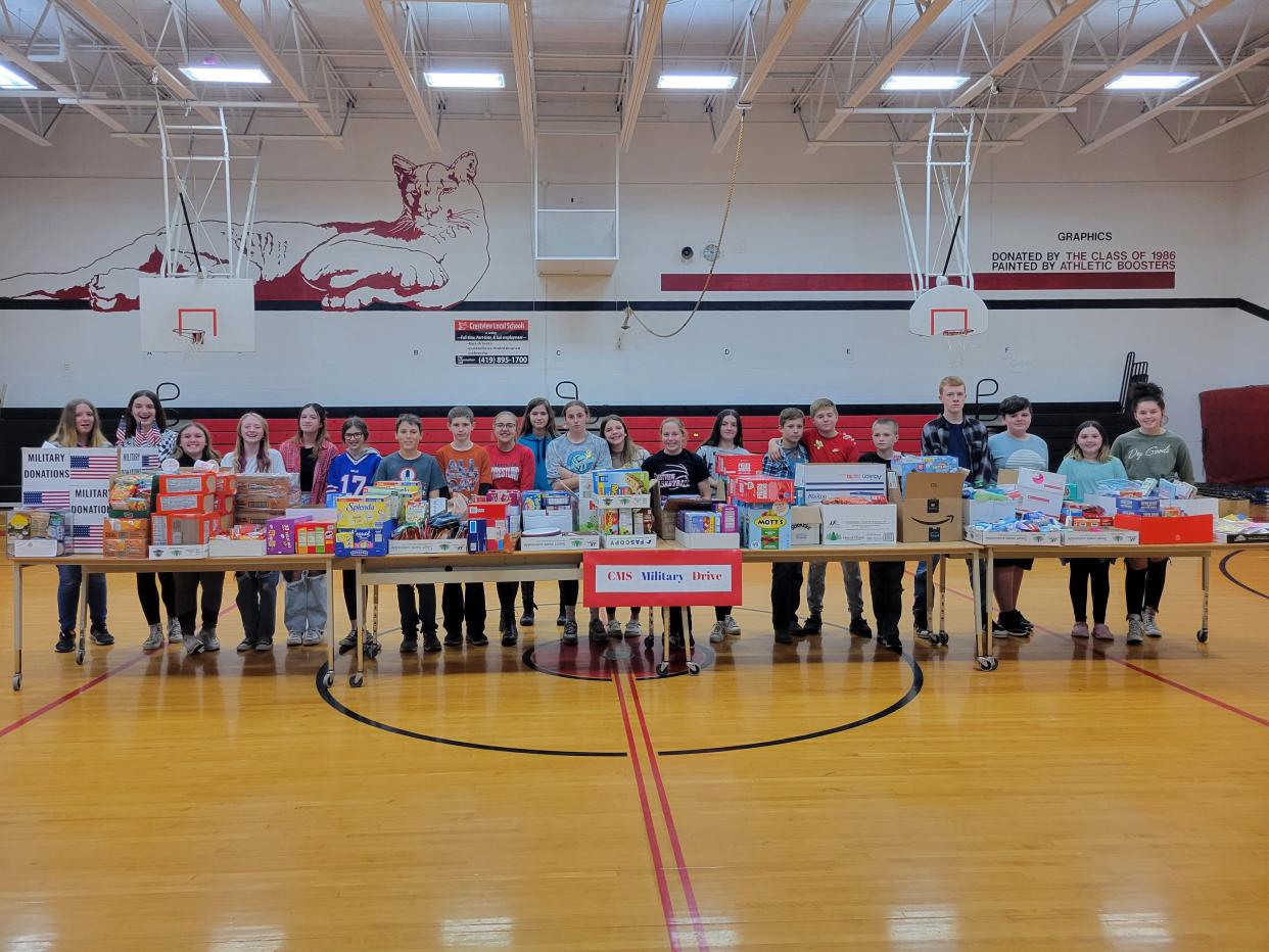 Crestview Middle School students collected items for Buckeye Military Moms to send to troops overseas.