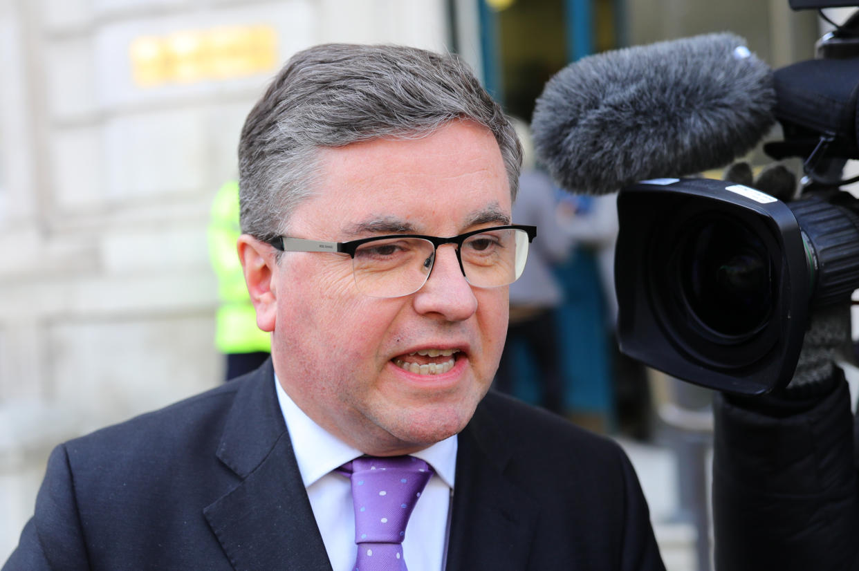 Justice Secretary Robert Buckland leaves the Cabinet Office, London, following a meeting of the Government's emergency committee Cobra to discuss coronavirus.