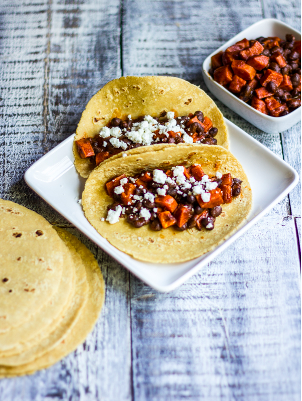 Recipe: Roasted Sweet Potato Tacos with Black Beans and Goat Cheese