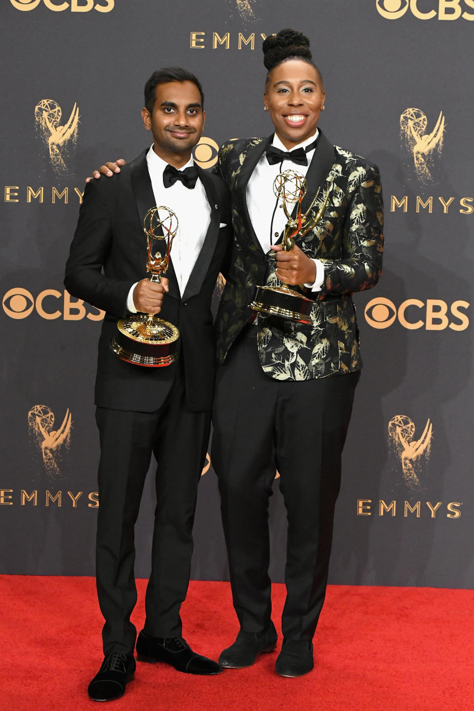 With Aziz Ansari at the Emmy Awards in Los Angeles.&nbsp;